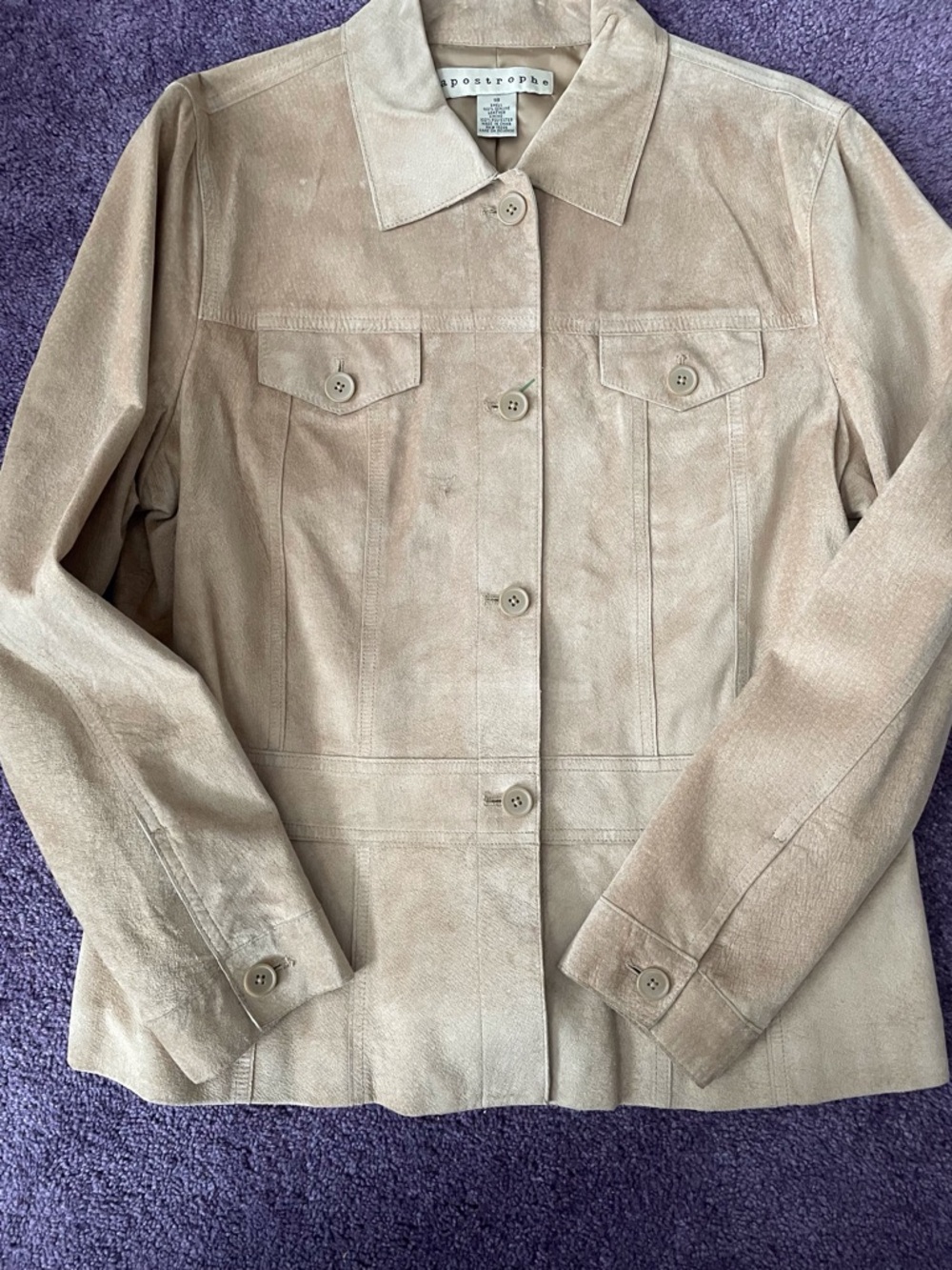 Apostrophe Light Beige Suede Button-Front Jacket